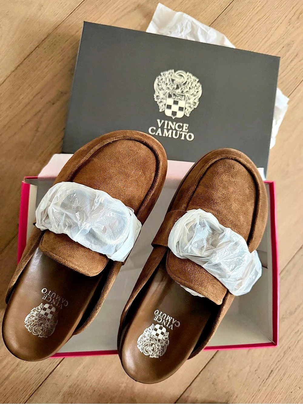 Vince Camuto Vellma Buckle Mule Brown Suede-Look Mules NWT